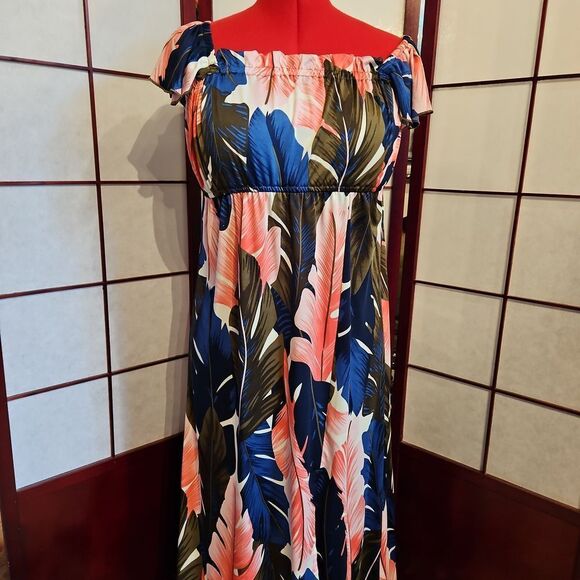 Venus Hawaiian Leaf Print Maxi High Low Dress - Picture 1 of 6